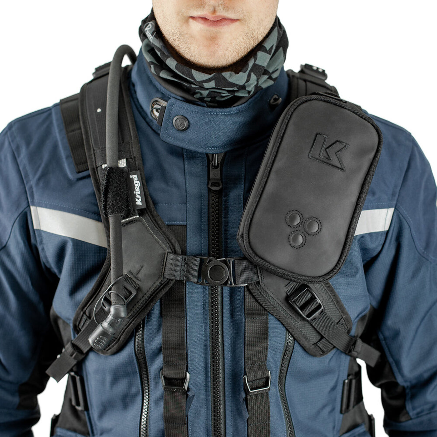 Kriega Harness Pocket XL Right - Close-Up of Pocket Attached to Left Backpack Strap for Right-Handed Access