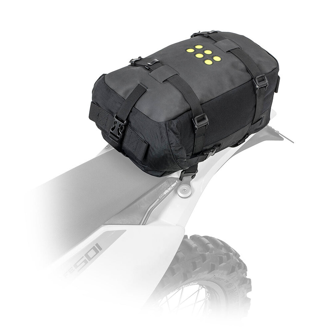 Kriega OS-12 Adventure Pack - Side View of Pack Installed on Faded Dirt Bike Tail Model