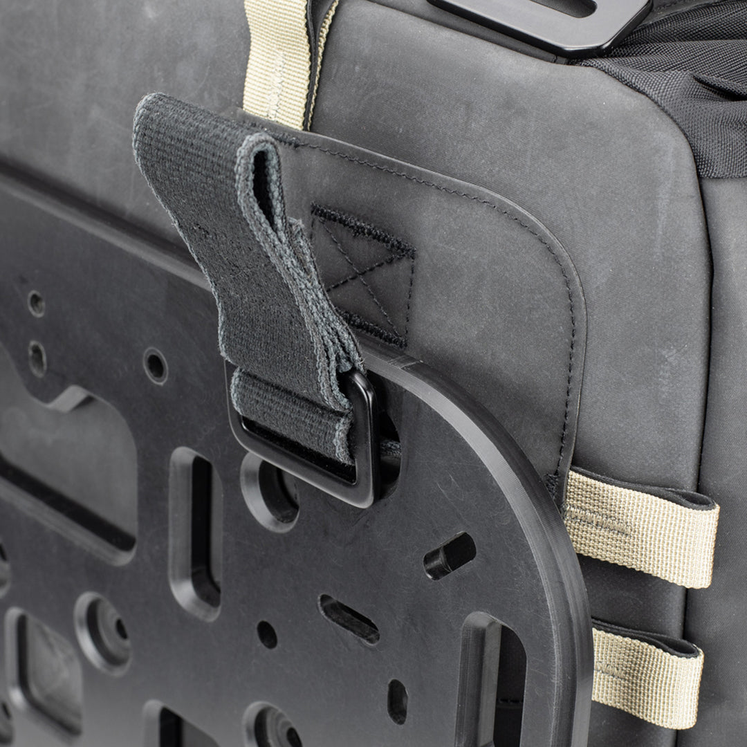 Kriega OS-32 Soft Pannier - Close-Up of Rear Straps Installed on Side Plate
