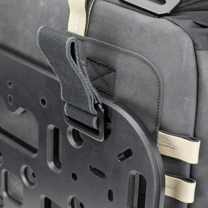 Kriega OS-32 Soft Pannier - Close-Up of Rear Straps Installed on Side Plate