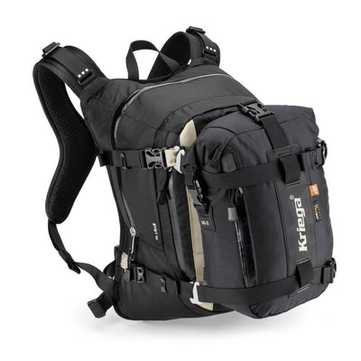 Kriega R15 Backpack - Front Side View with extra bag attached to backpack