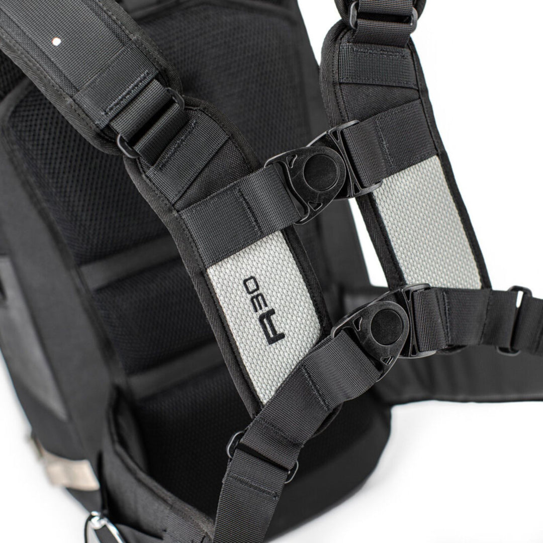 Kriega R30 Backpack - Close-Up of Shoulder Straps and Chest Buckles