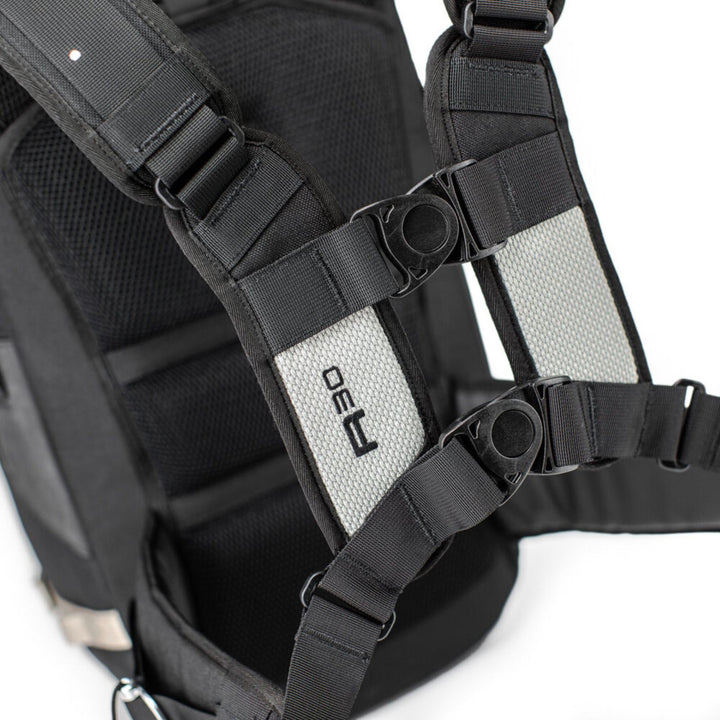 Kriega R30 Backpack - Close-Up of Shoulder Straps and Chest Buckles