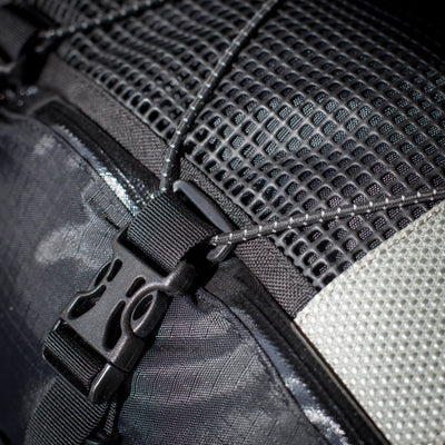 Kriega R35 Backpack - Close-Up of Side Strap Buckle and Lace Holding Straps