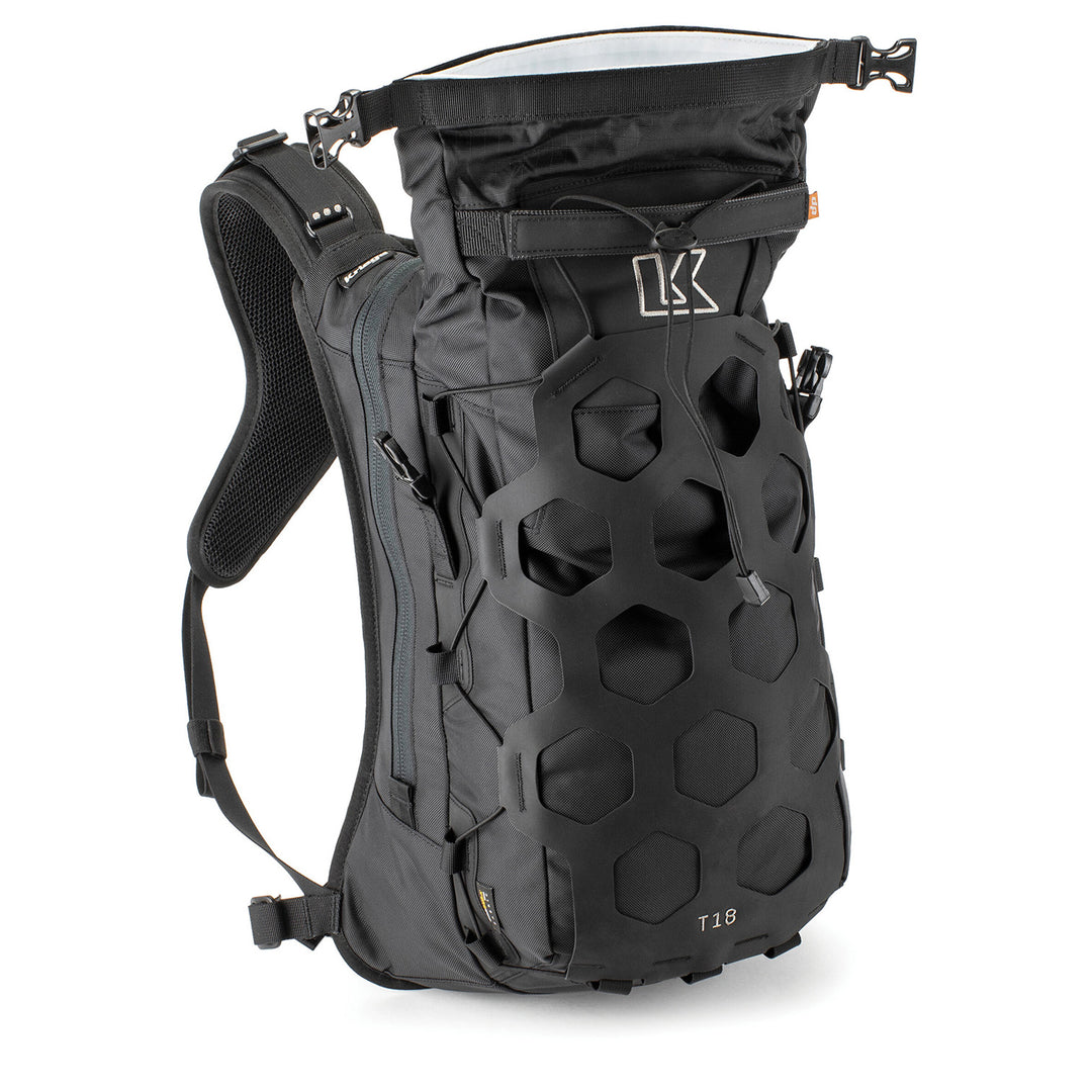 Kriega Trail 18 Adventure Backpack Black - Front View with Top Section Open