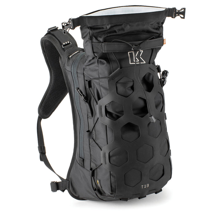 Kriega Trail 18 Adventure Backpack Black - Front View with Top Section Open
