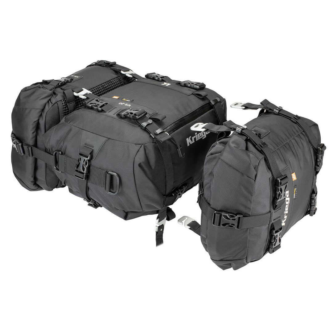 Kriega US-20 Drypack - Angled Side View of Drypack with Two Smaller Packs Attached to Either Side