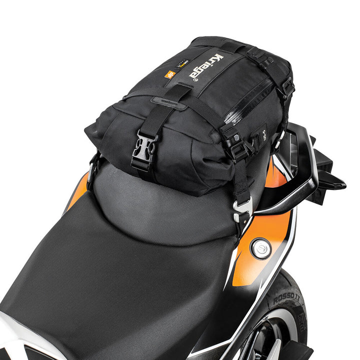 Kriega US-5 Drypack - Angled Side View of Drypack Installed on Tail of Motorcycle