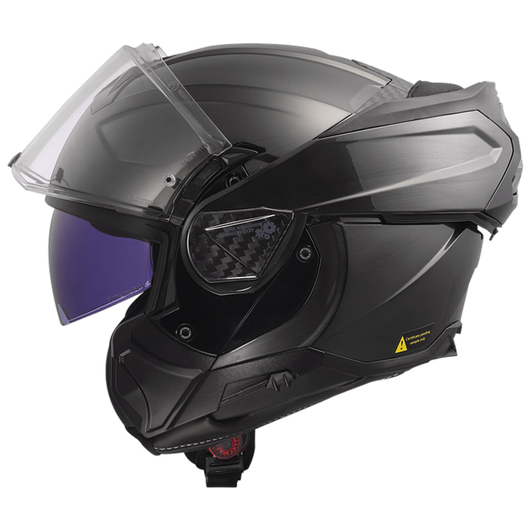 LS2 Helmets Advant II Jeans Helmet Gloss Gray - Left Side View with Chin Bar Rolled Back and Faceshield Raised