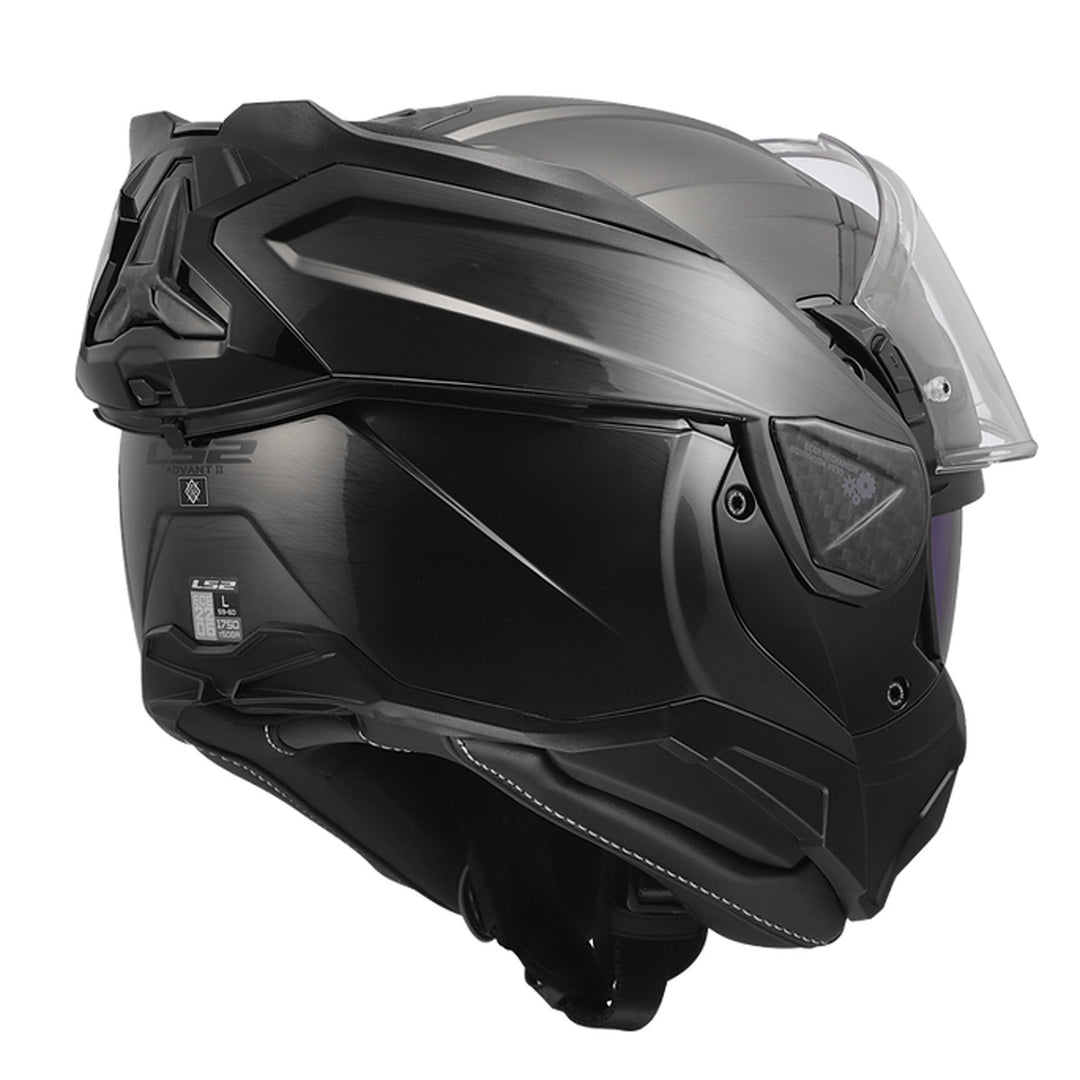 LS2 Helmets Advant II Jeans Helmet Gloss Gray - Rear Right Side View with Chin Bar Rolled Back and Faceshield Raised