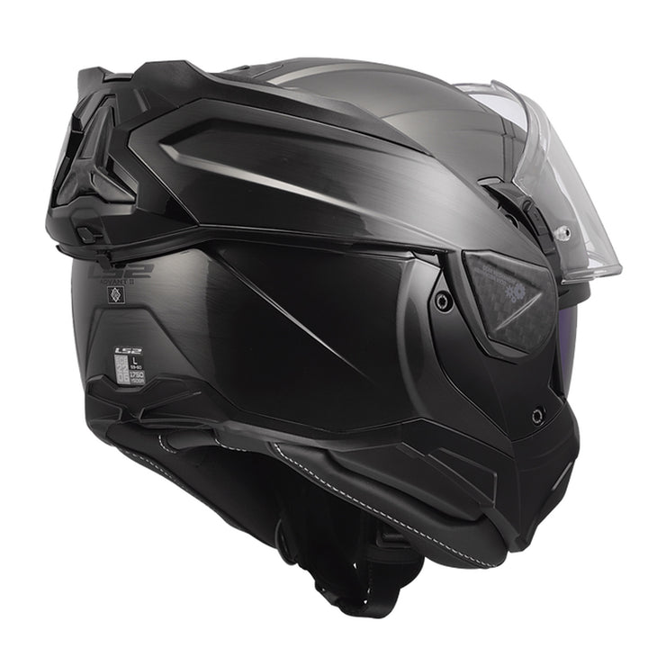 LS2 Helmets Advant II Jeans Helmet Gloss Gray - Rear Right Side View with Chin Bar Rolled Back and Faceshield Raised