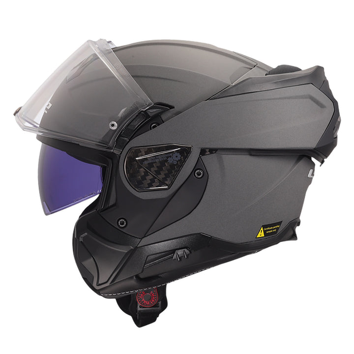 LS2 Helmets Advant II Solid Helmet Concrete Gray - Left Side View with Chin Bar Rolled Back and Faceshield Raised