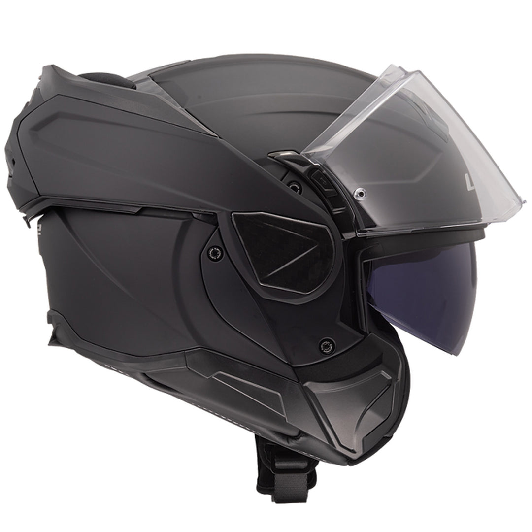 LS2 Helmets Advant II Solid Helmet Matte Black - Right Side View with Chin Bar Rolled Back and Faceshield Raised
