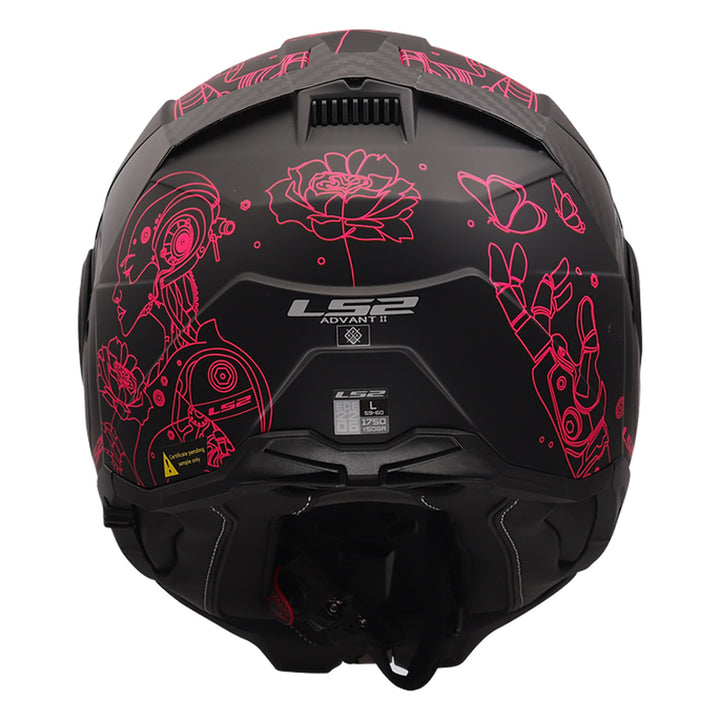 LS2 Helmets Advant II Sophia Helmet Matte Pink/Black - Rear View