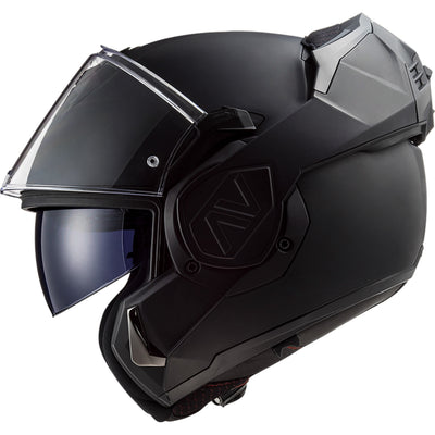 LS2 Helmets Advant Solid Helmet Matte Noir - Left Side View with Chin Bar Rotated to Back of Helmet