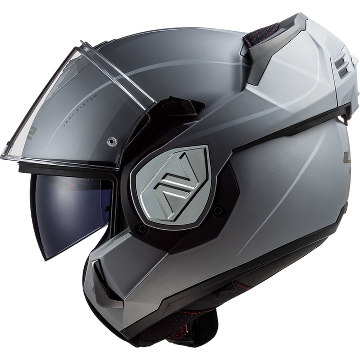 LS2 Helmets Advant Solid Helmet Matte Silver - Left Side View with Chin Bar Rotated to Back of Helmet