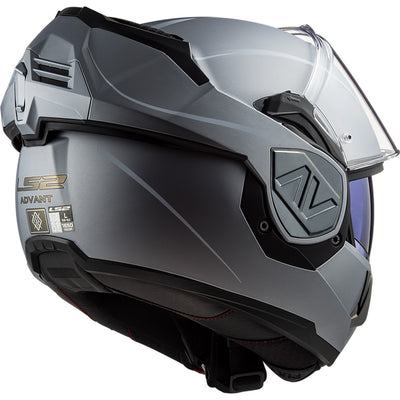 LS2 Helmets Advant Solid Helmet Matte Silver - Rear Side View with Chin Bar Rotated to Back of Helmet