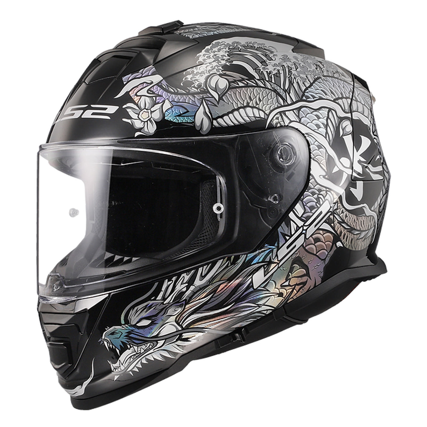 LS2 Helmets Assault Warrior Helmet Krome Silver/Black - Front Left Side View