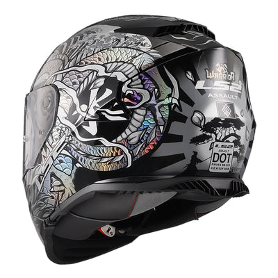 LS2 Helmets Assault Warrior Helmet Krome Silver/Black - Rear Left Side View