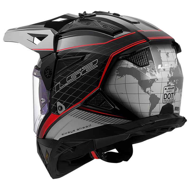 LS2 Helmets Blaze II 100th Meridian Helmet Gloss Black/Gray/Red - Rear Left Side View