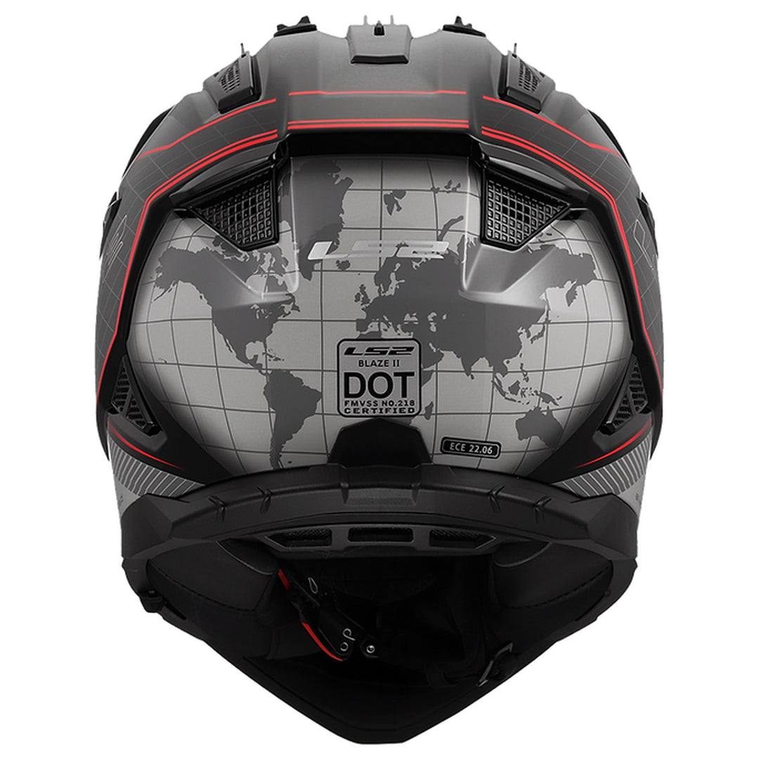 LS2 Helmets Blaze II 100th Meridian Helmet Gloss Black/Gray/Red - Rear View