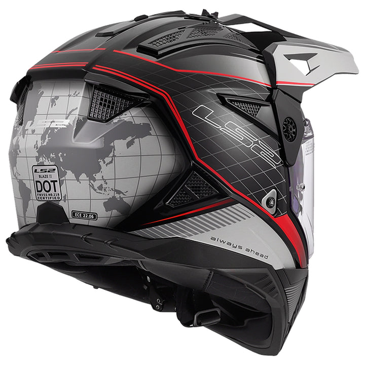 LS2 Helmets Blaze II 100th Meridian Helmet Gloss Black/Gray/Red - Rear Right Side View