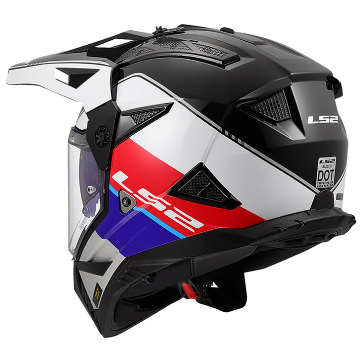 LS2 Helmets Blaze II Rally Helmet Gloss Red/White/Blue - Rear Left Side View