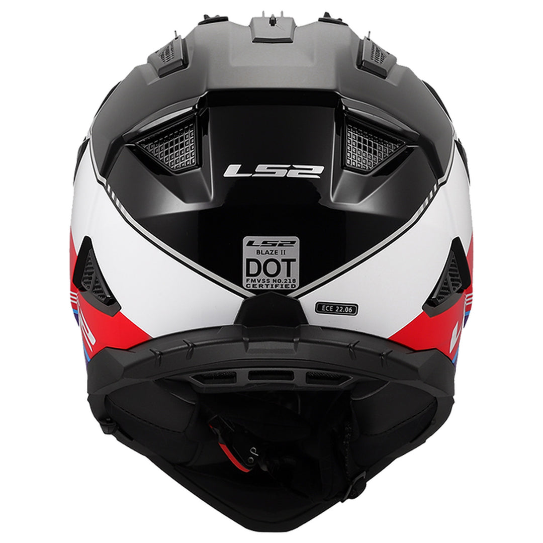LS2 Helmets Blaze II Rally Helmet Gloss Red/White/Blue - Rear View
