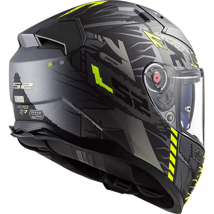 LS2 Helmets Citation II Techbot Helmet Matte Titanium/Hi-Vis - Rear Side View