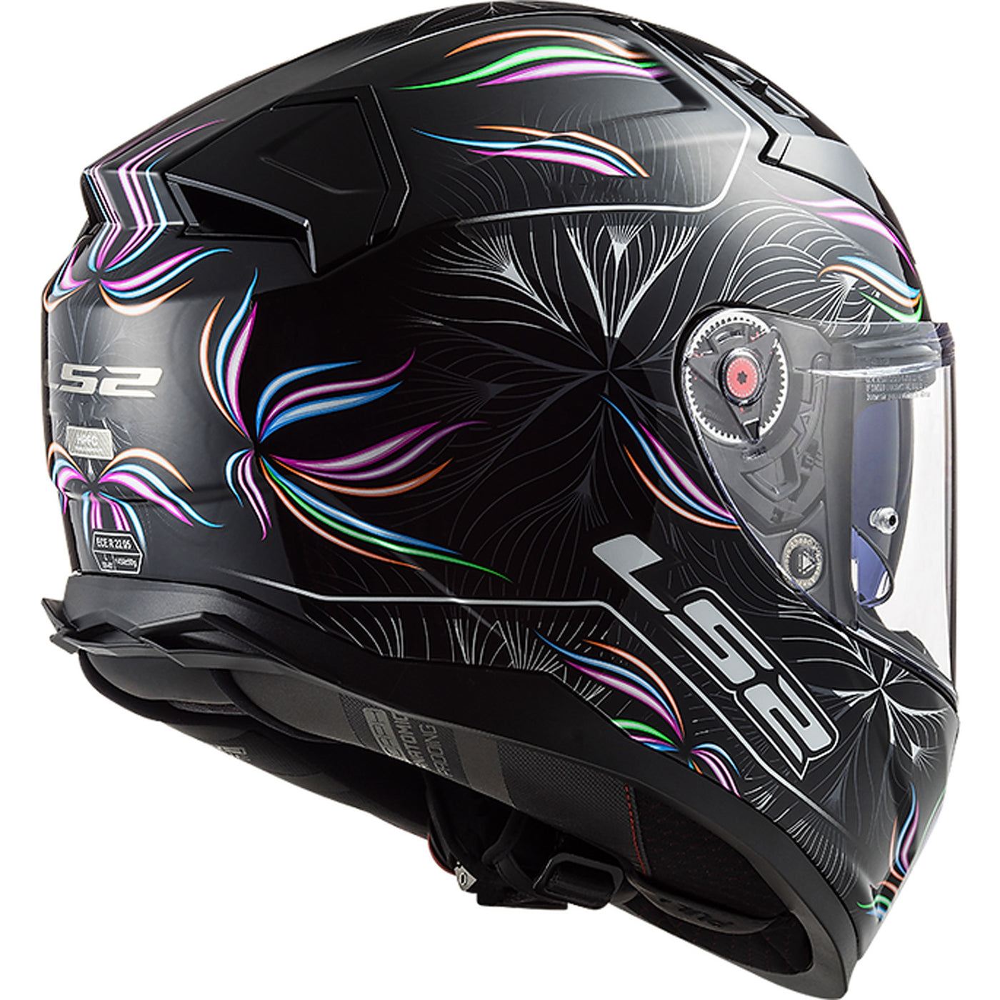 LS2 Helmets Citation II Tropical Helmet Gloss Black/White - Rear Side View