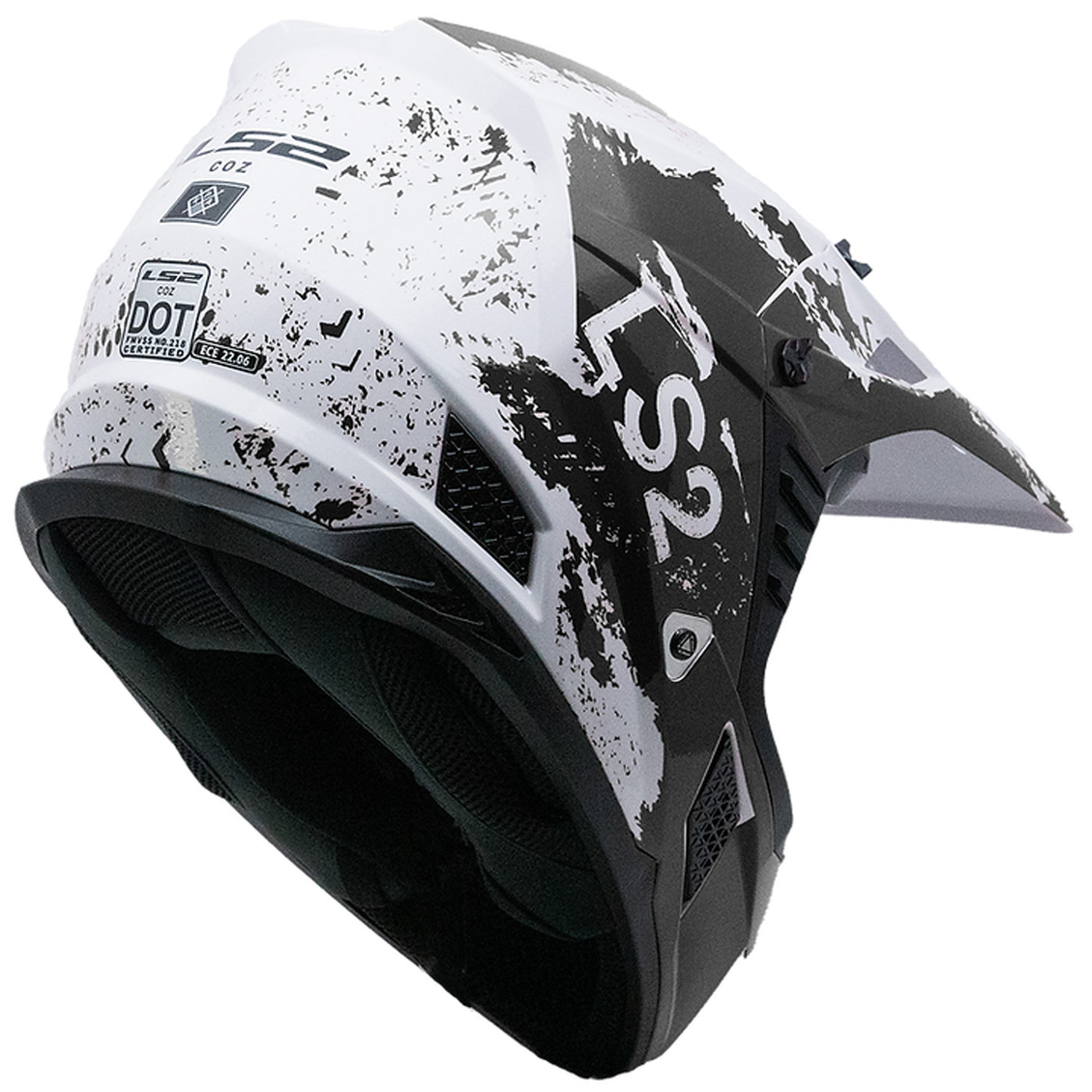 LS2 Helmets Coz Hyde Helmet Black/White - Rear Right Side View