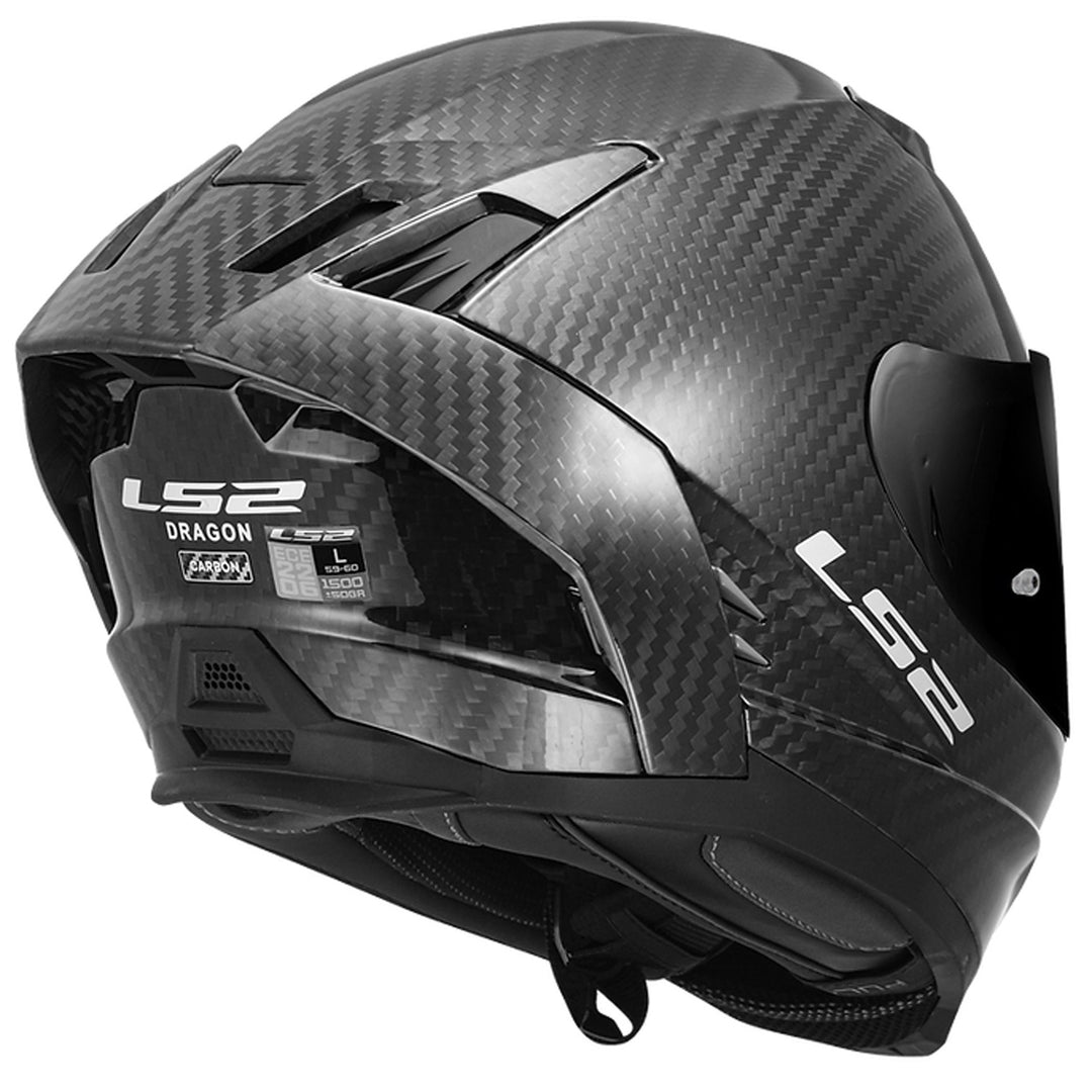LS2 Helmets Dragon Solid Carbon Helmet Gloss Carbon - Rear Right Side View