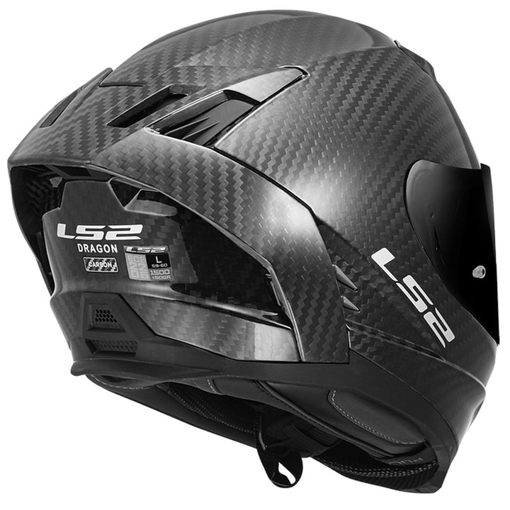 LS2 Helmets Dragon Solid Carbon Helmet Gloss Carbon - Rear Right Side View