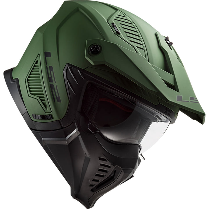 LS2 Helmets Drifter Solid Helmet Matte Military Green - Angled Right Side View