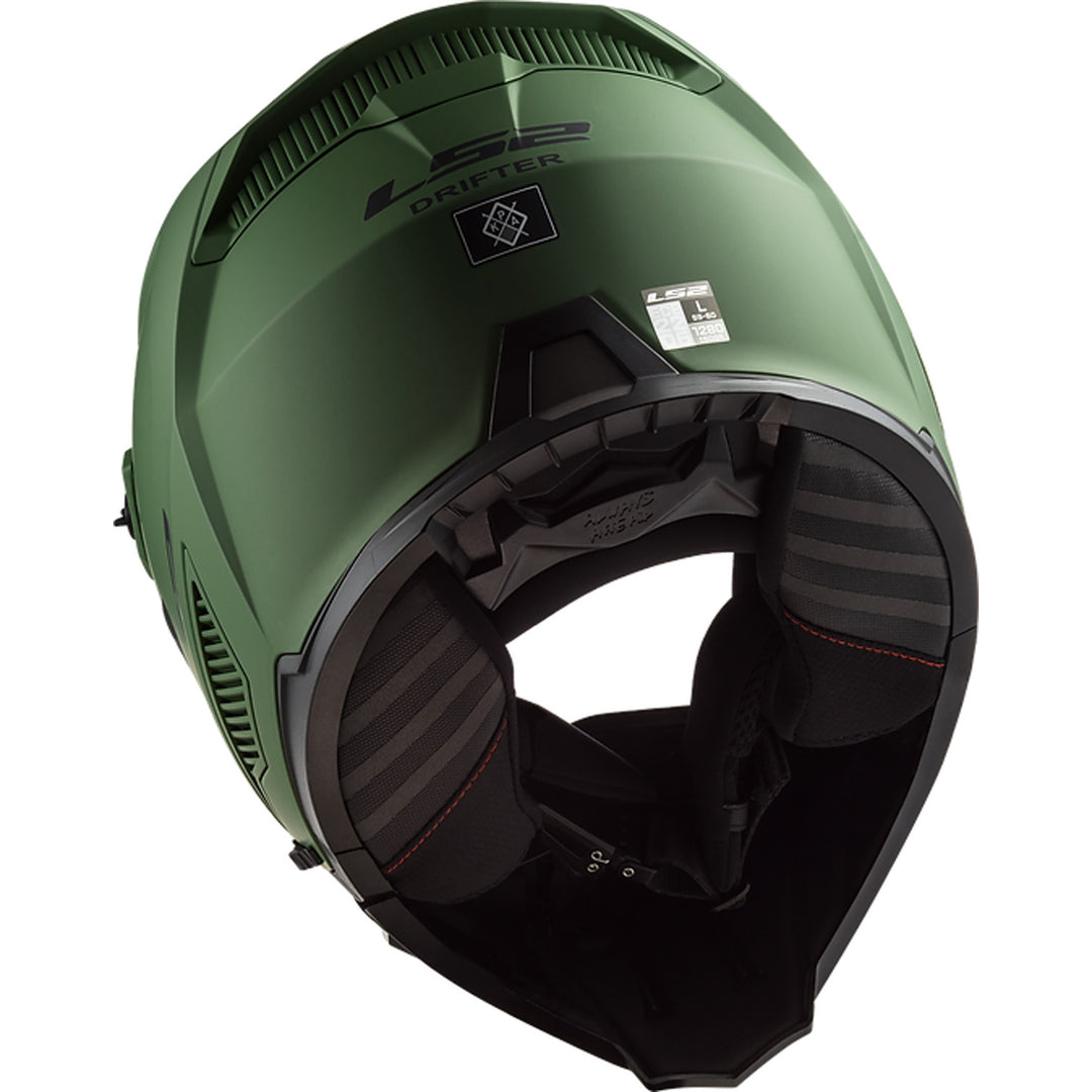 LS2 Helmets Drifter Solid Helmet Matte Military Green - Angled Rear View