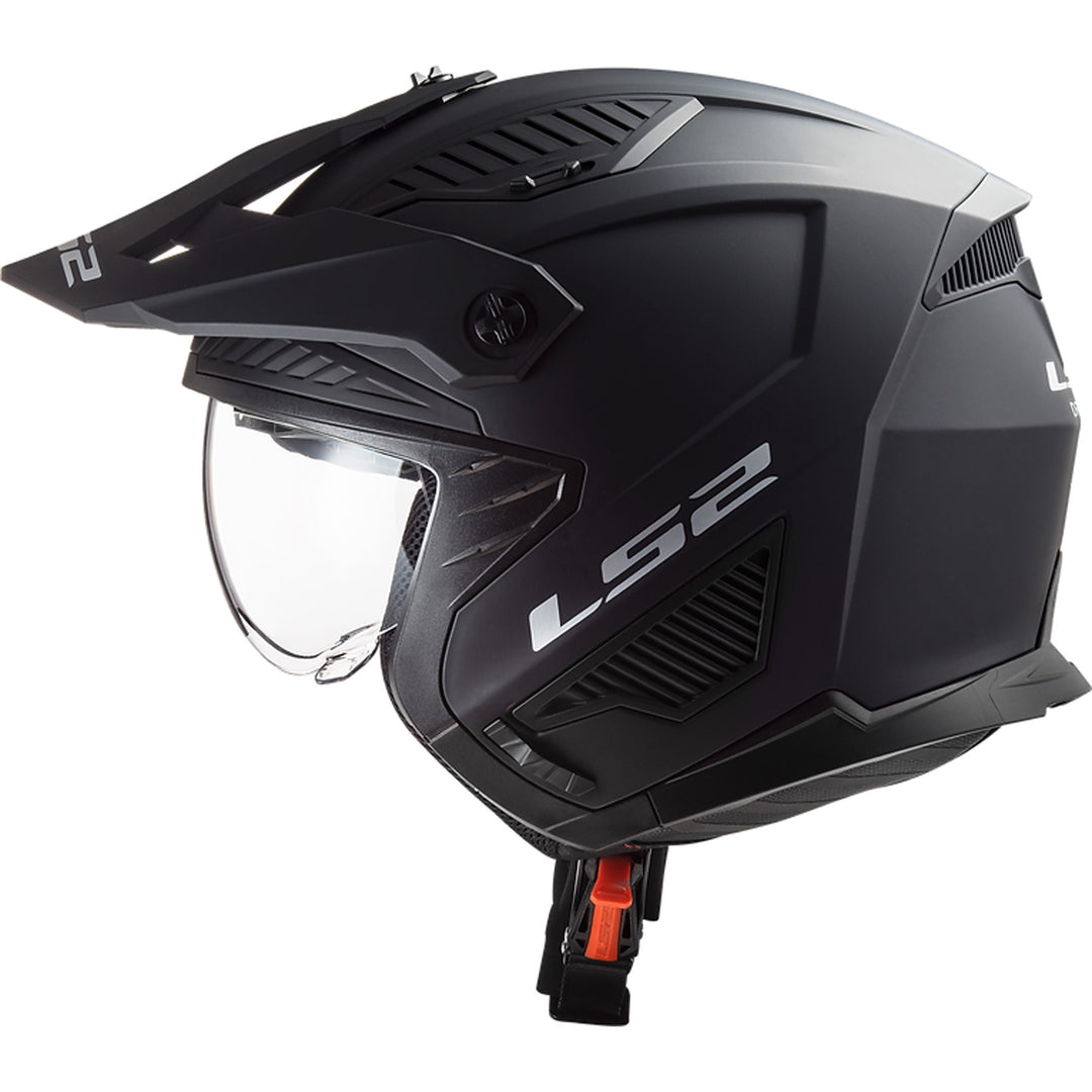 LS2 Helmets Drifter Solid Helmet Matte Black - Left Side View with Chin Bar Removed