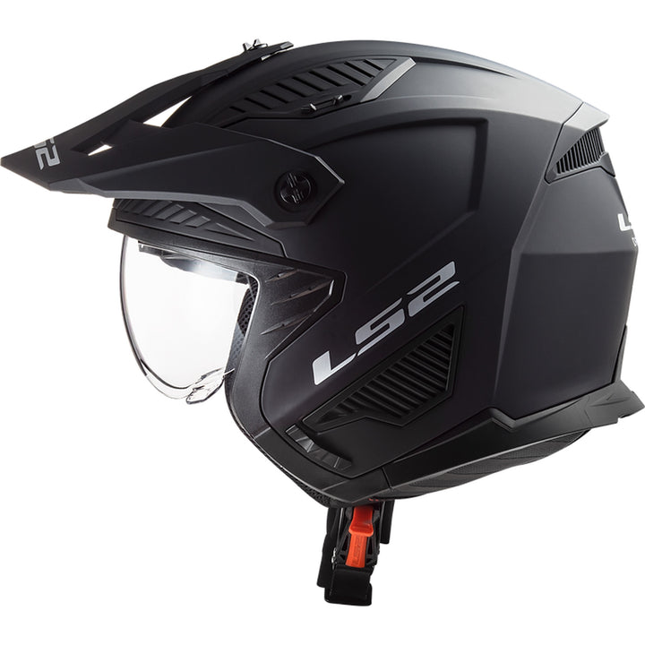 LS2 Helmets Drifter Solid Helmet Matte Black - Left Side View with Chin Bar Removed