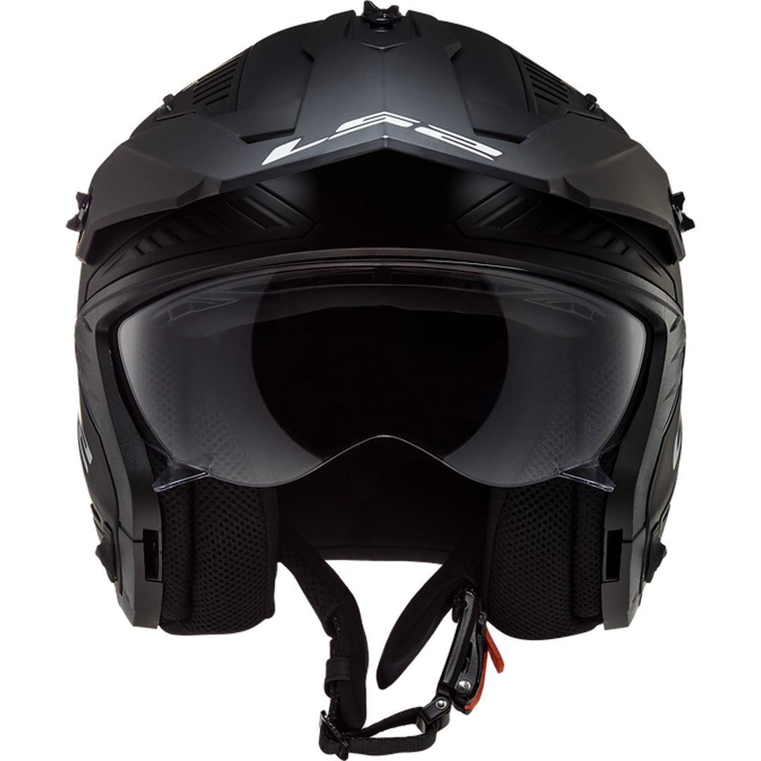 LS2 Helmets Drifter Solid Helmet Matte Black - Front View with Chin Bar Removed