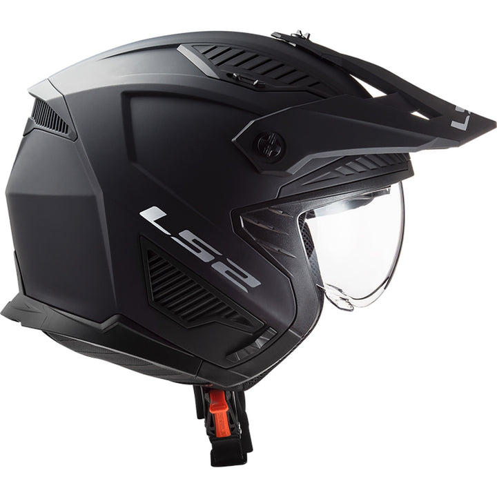 LS2 Helmets Drifter Solid Helmet Matte Black - Right Side View with Chin Bar Removed