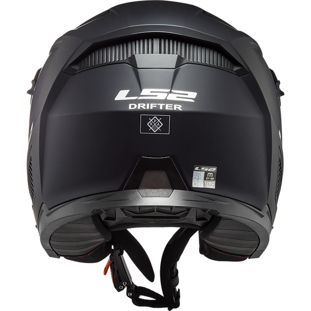 LS2 Helmets Drifter Solid Helmet Matte Black - Rear View with Chin Bar Removed