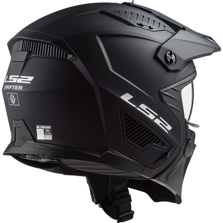 LS2 Helmets Drifter Solid Helmet Matte Black - Rear Right Side View