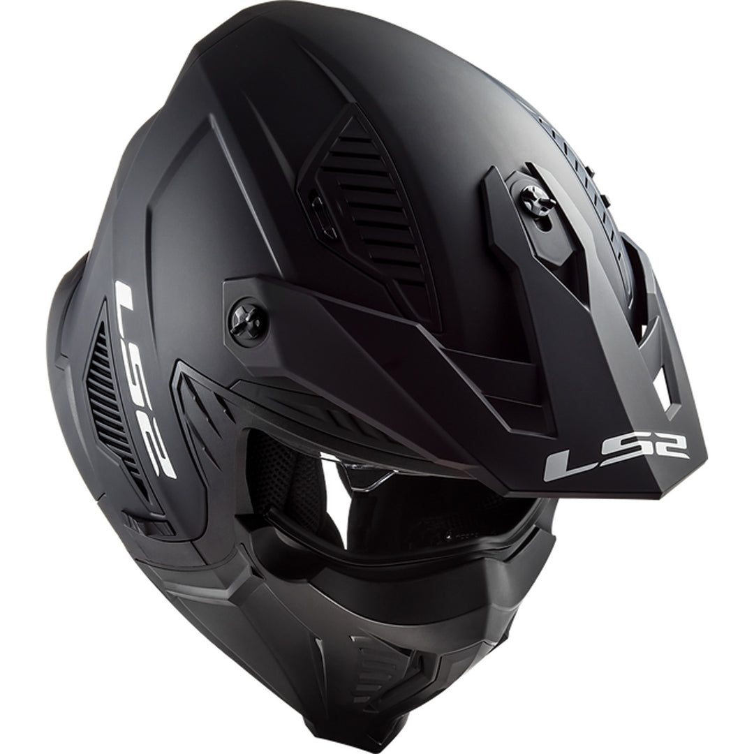 LS2 Helmets Drifter Solid Helmet Matte Black - Angled Front Right Side View With Faceshield Raised