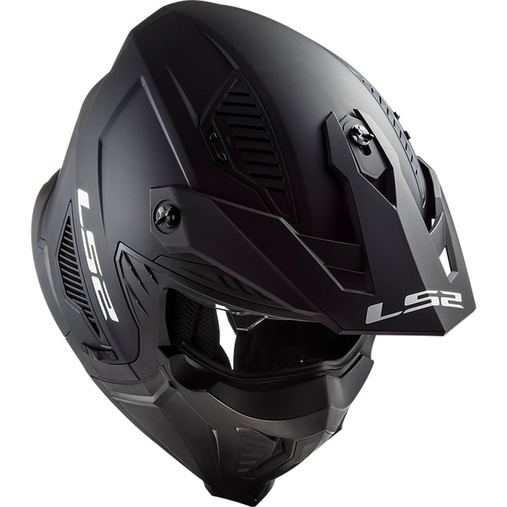 LS2 Helmets Drifter Solid Helmet Matte Black - Angled Front Right Side View With Faceshield Raised
