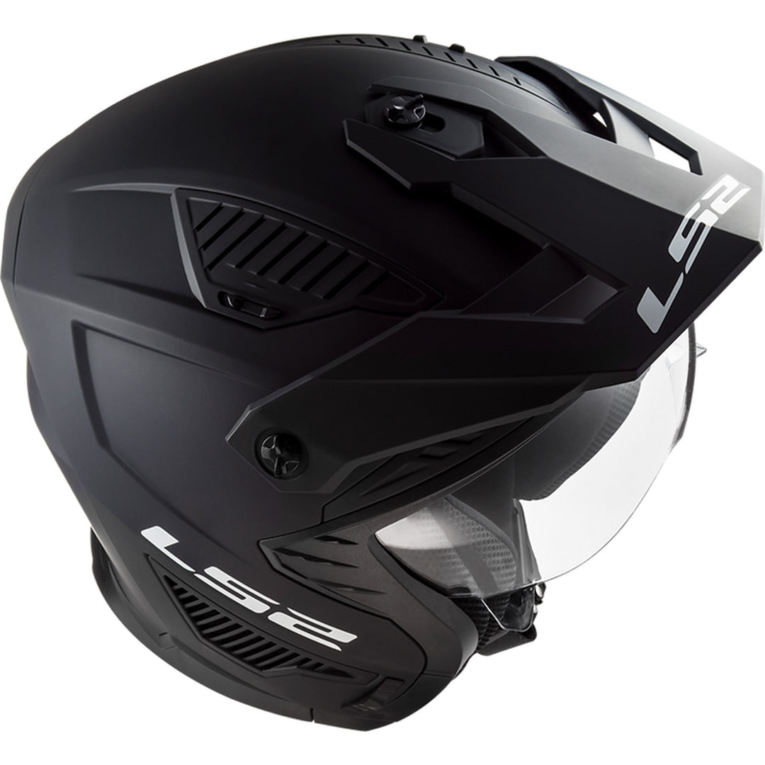 LS2 Helmets Drifter Solid Helmet Matte Black - Front Right Side View with Chin Bar Removed