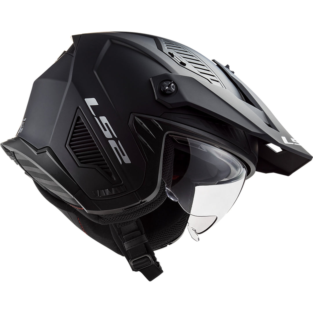 LS2 Helmets Drifter Solid Helmet Matte Black - Angled Right Side View with Chin Bar Removed
