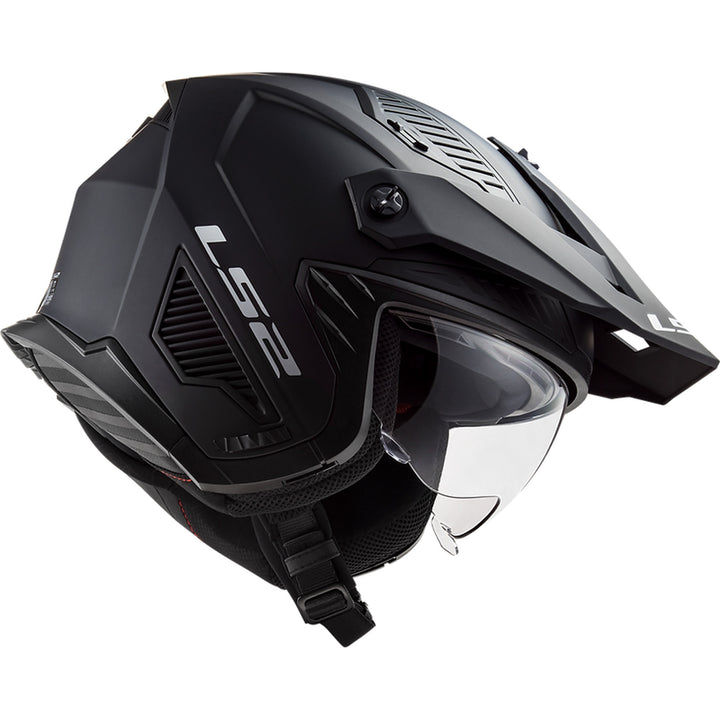 LS2 Helmets Drifter Solid Helmet Matte Black - Angled Right Side View with Chin Bar Removed