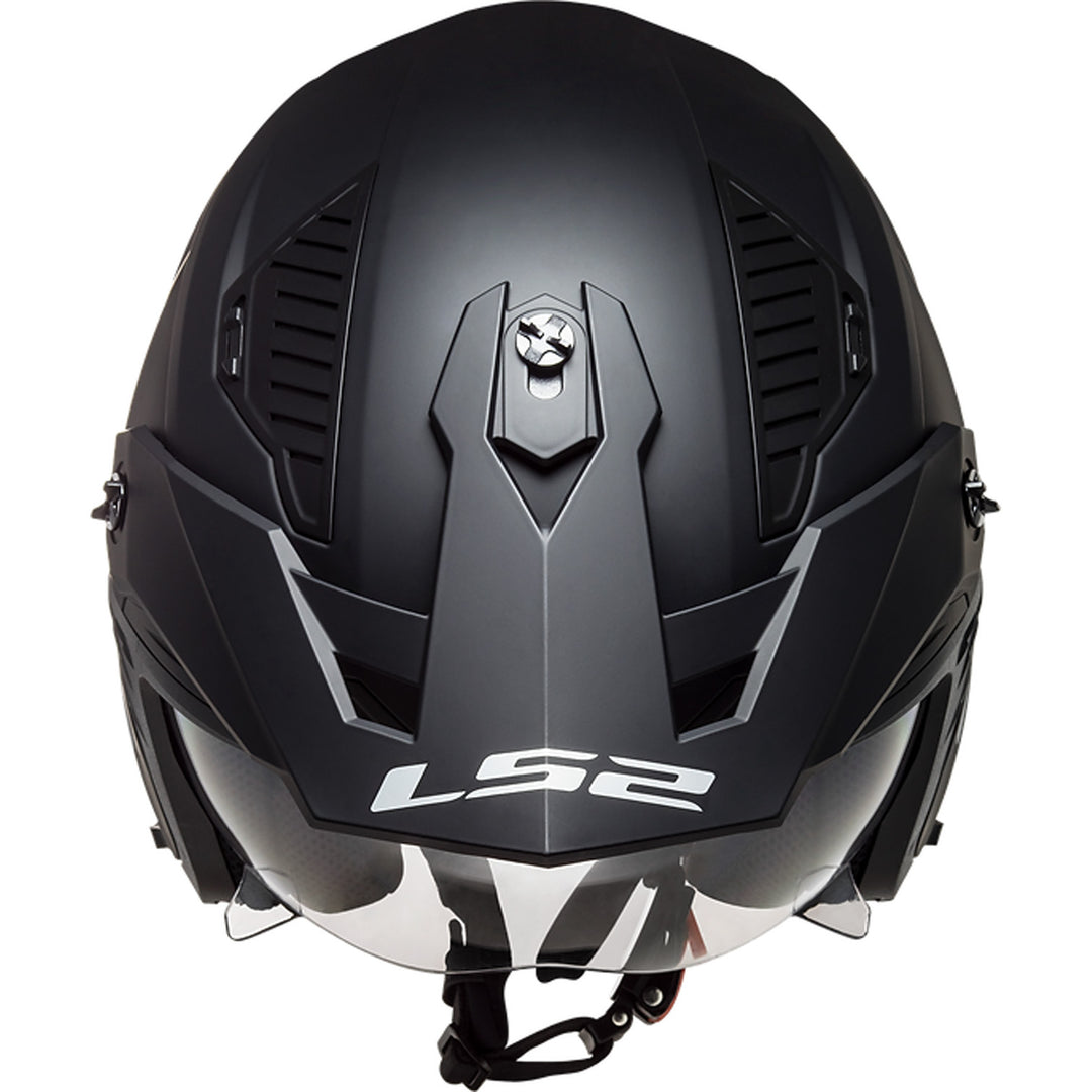 LS2 Helmets Drifter Solid Helmet Matte Black - Front Top View with Chin Bar Removed