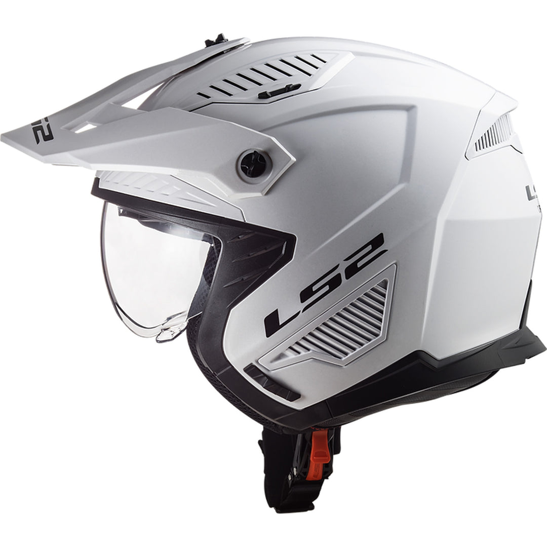 LS2 Helmets Drifter Solid Helmet Gloss White - Left Side View with Chin Bar Removed