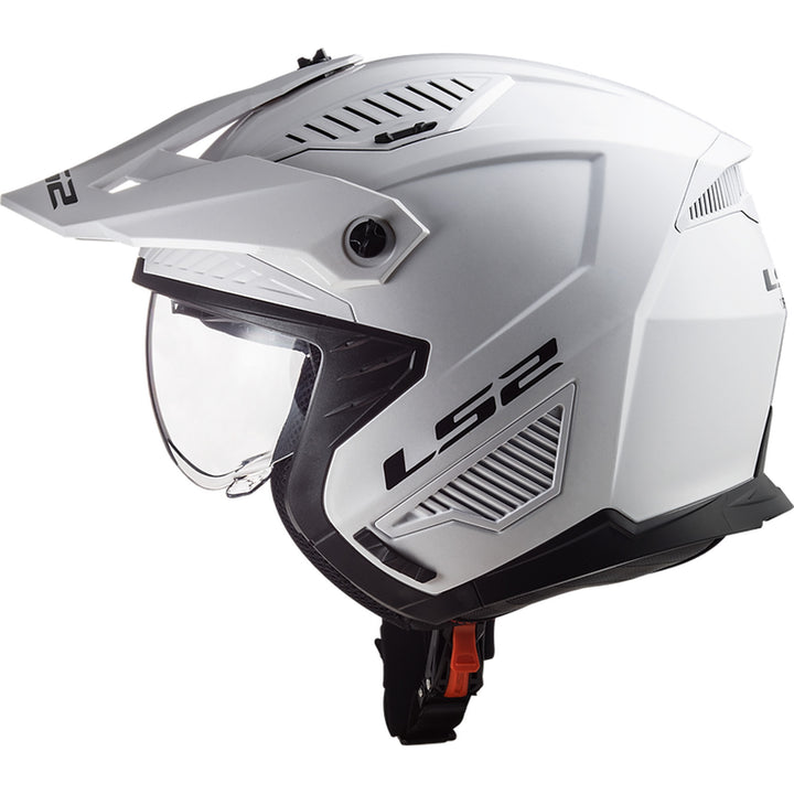 LS2 Helmets Drifter Solid Helmet Gloss White - Left Side View with Chin Bar Removed