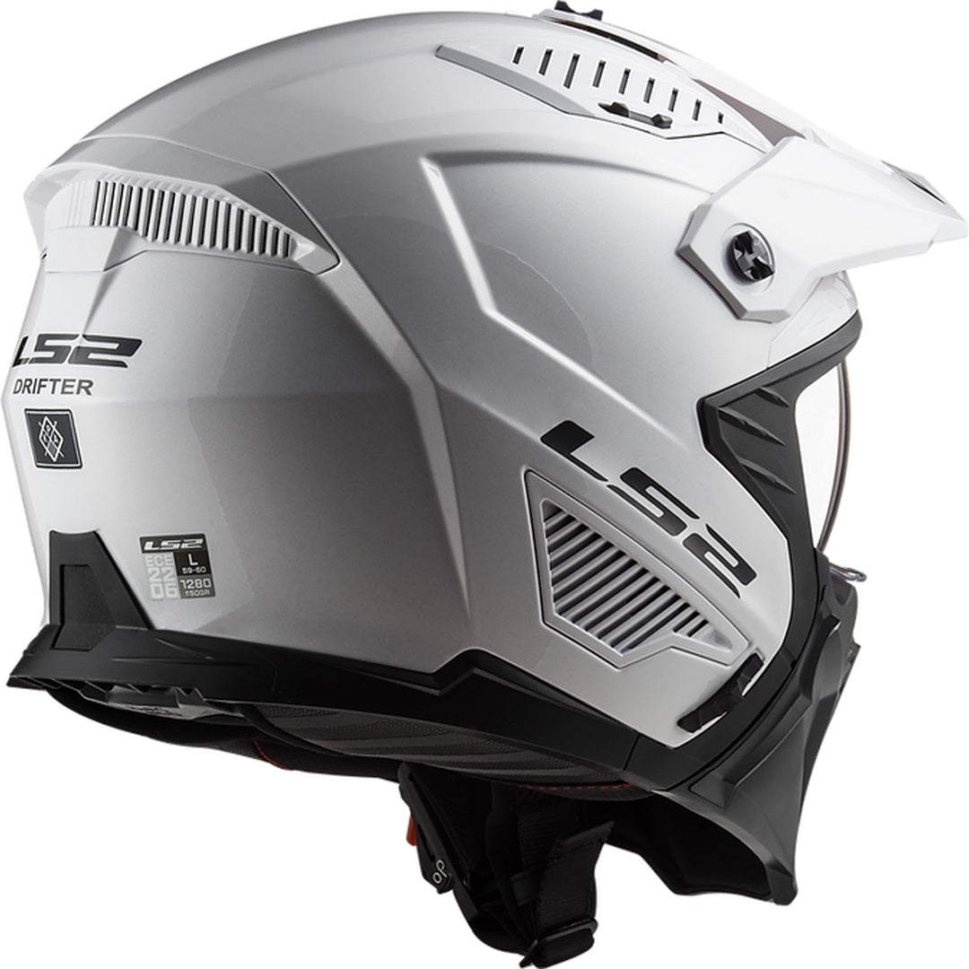 LS2 Helmets Drifter Solid Helmet Gloss White - Rear Right Side View